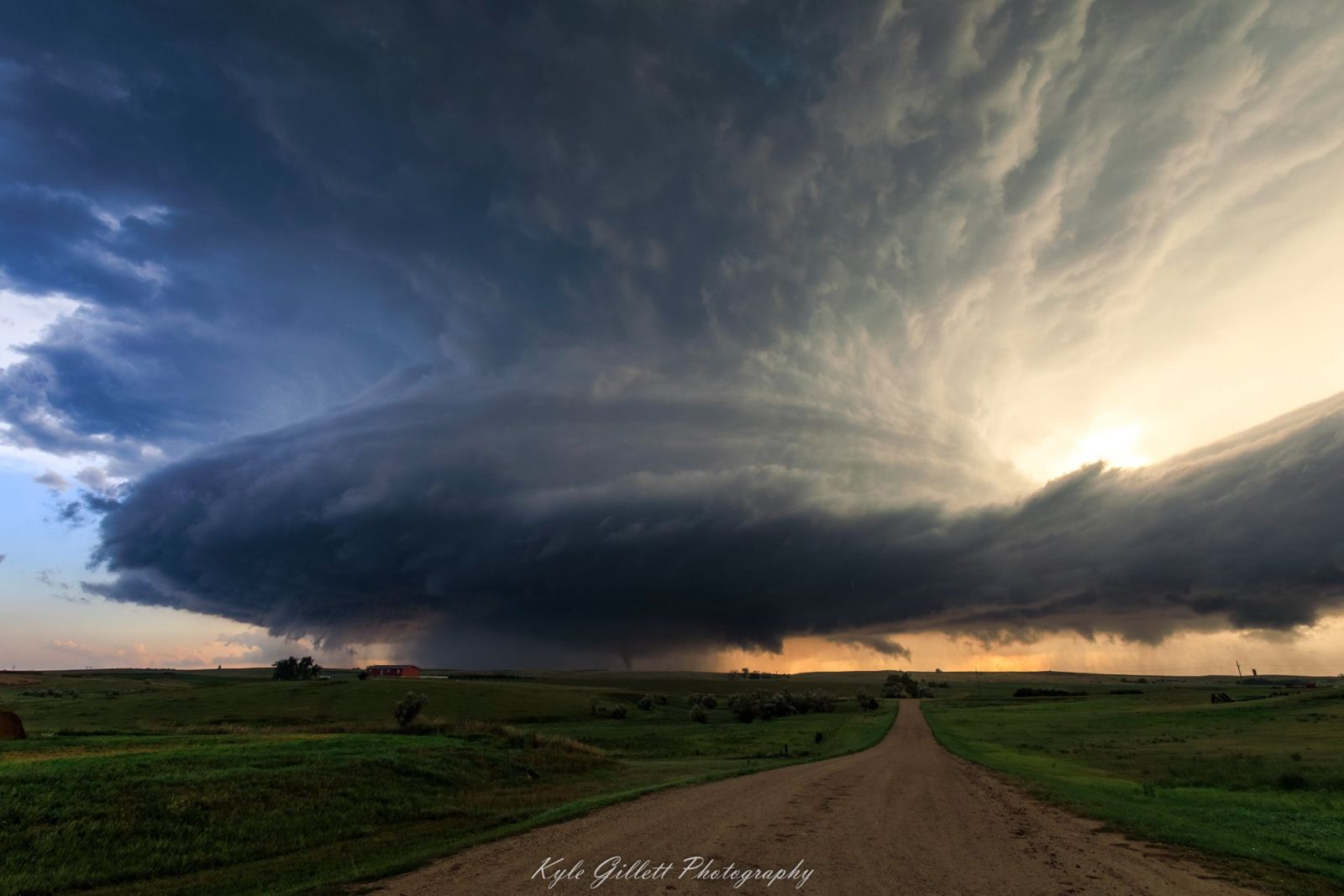 A wide view of the supercell as it was producing a tornado to the west of Mound City, SD. Photo by Kyle Gillett.